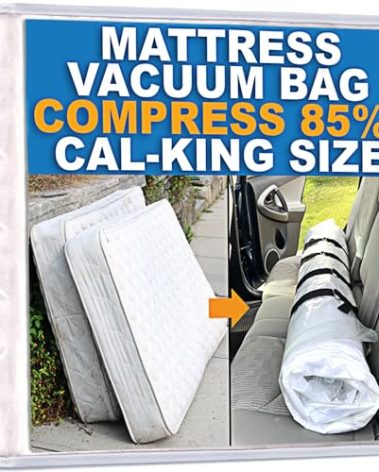 Mattress Vacuum Bag for Moving, Vacuum Seal Mattress Bag for Memory Foam or Inner Spring Mattresses, Compression and Storage for Returns, Leakproof Valve and Double Zip Seal (Cal-King)