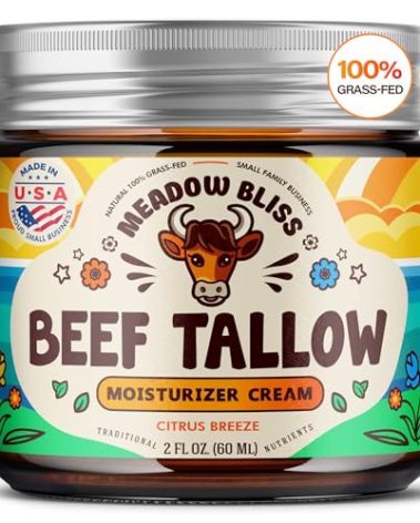 Meadow Bliss Beef Tallow for Skin - Moisturizer Cream - 100% Grass Fed - Whipped Beef Tallow - Organic Jojoba Oil - Organic Shea Butter - Supports Eczema, Rosacea+ - Made in USA - Citrus Breeze - 2 oz