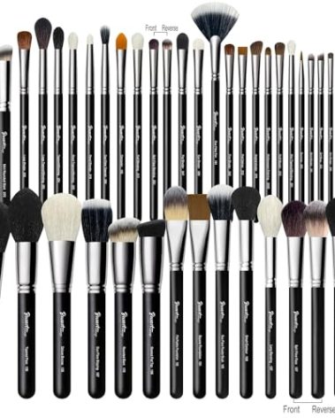 Makeup Artist MUST HAVES 42Pcs Makeup Brushes Set with Real Natural Goat Hair By BUEART DESIGN (42Pcs Matte Pearl Black)