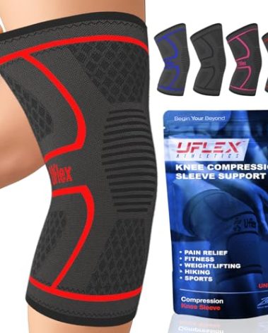 UFlex Athletics Compression Knee Brace for Women & Men Knee Sleeves Support for Sports, Running, Weightlifting, Arthritis, Meniscus Tear, ACL, Hiking, Recovery Support & Fitness X-Large Red