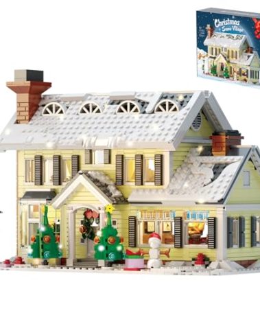 Christmas Holiday House Building Set, LED DIY Christmas Holiday Snow Village, Christmas House Compatible with Lego Gifts for Boys, Girls, Family, and Friends (1156pcs)