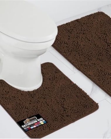 GORILLA GRIP Bathroom Rug Sets, Soft Chenille 2 Piece Area Rugs Set, Toilet Base Mat and 30x20 Carpet, Absorbent Microfiber Washable Mats Dry Quickly, Home Decor and Bath Room Accessories, Brown