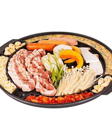 COOKKING - Master Grill Pan, Korean Traditional BBQ Grill Pan - Stovetop Nonstick Indoor/Outdoor Smokeless BBQ Cast Aluminum Grill Pan