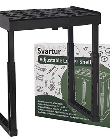 Locker Shelf for School Locker Adjustable Height and Width, Locker Organizer Shelf Stackable Locker Tools for Gym Lockers, Office, Back to School Essentials, Black