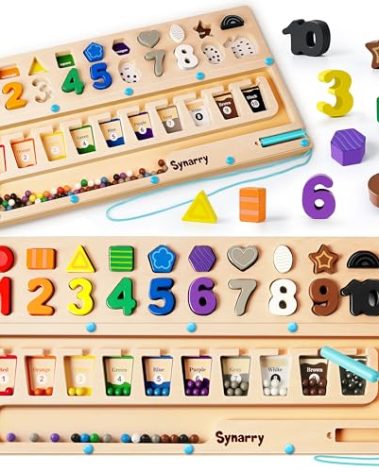 SYNARRY 3 in 1 Montessori Toys for 3+ Year Old, Educational Magnetic Color and Number Maze, Shape & Number Wooden Puzzle Counting Learning Toys for Toddlers 3-5 Years, Preschool Learning Activities