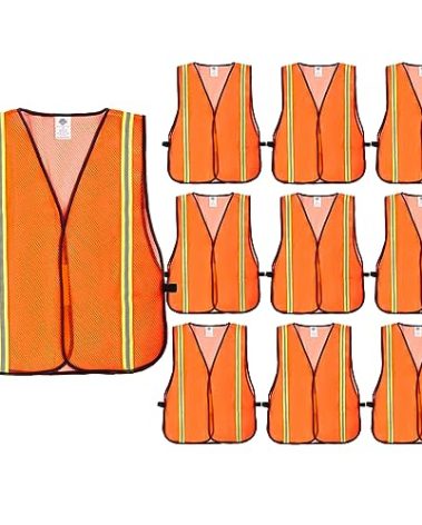 Dazonity Safety Vests,10pcs,Mesh,High Visibility Reflective Strips, Fit for Men & Women, Work, Construction,Surveyor, Parking,Warehouse,Volunteer, Crossing Guard, Road