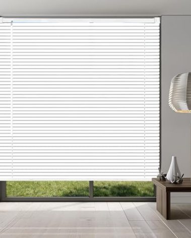 Taplzmg 1" Cordless Mini Blinds 42" W x 48" H, White Vinyl Blinds, Horizontal Light Filtering Blinds, Window Blinds for Indoor Windows, Office, Kitchen, Bathroom and Living Room.