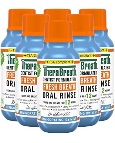 TheraBreath Fresh Breath Dentist Formulated Oral Rinse, Icy Mint, 3 Ounce (Pack of 6)
