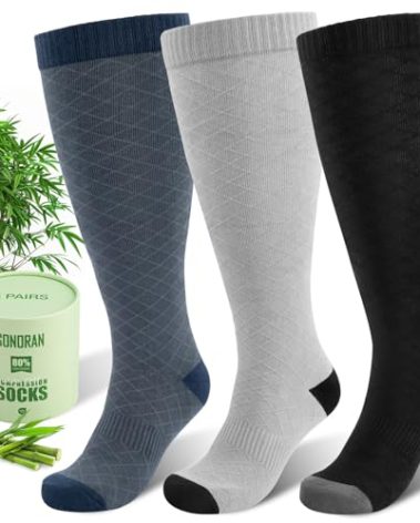 SONORAN Plus Size Compression Socks for Women Wide Calf (3 Pairs) 15-20mmHg Bamboo Viscose Knee High Sock Support for Nurses Pregnancy Travel XXL（Black&Gray&Blue）