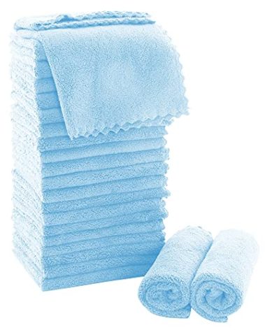 MOONQUEEN Ultra Soft Premium Washcloths Set - 12 x 12 inches - 24 Pack - Quick Drying - Highly Absorbent Coral Velvet Bathroom Wash Clothes - Use as Bath, Spa, Facial, Fingertip Towel (Aquamarine)