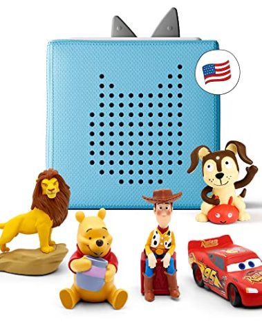 Toniebox Audio Player Disney Starter Set Bundle with Woody, Lightning McQueen, Simba, Winnie-The-Pooh, and Playtime Puppy - Listen, Learn, and Play with One Huggable Little Box - Light Blue