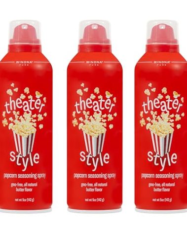 Winona Pure Popcorn Butter Spray - Movie Theater Butter Flavor Spray - Seasoning for Popcorn, Chicken, Baked Potatoes, Vegetables & More - 5 oz Bottle - 3 Pack