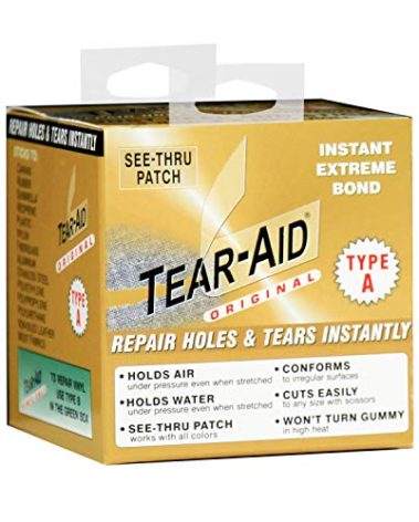 TEAR-AID Fabric Repair Kit, Type A Clear Patch for Canvas, Fiberglass, Leather, Polyester, Nylon & More, 3in x 5ft Roll, Single Pack