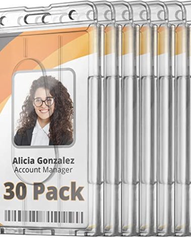 Mifflin-USA - Rigid ID Name Badge Holders - Clear, Vertical 3.35x2.1 inch, 30 Pack - Heavy-Duty Hard PC Plastic Identification Card Protectors - Transparent Tag with 2 Slots
