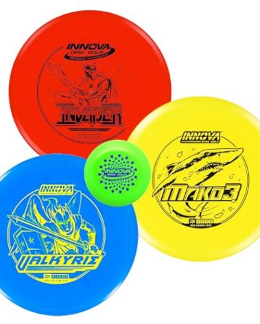 Innova Discs Golf Set 3 Pack - Disc Golf Starter Set for Beginners With Driver, Mid-Range, Putter DX Valkyrie, Invader, Mako3 and Mini