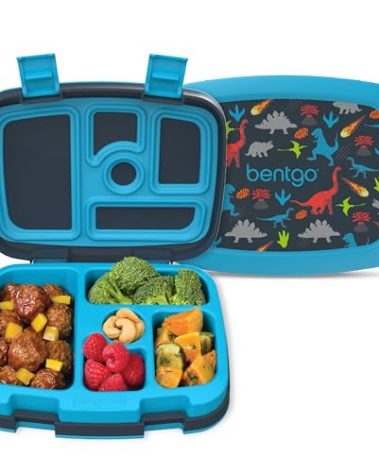 Bentgo Kids Prints Leak-Proof, 5-Compartment Bento-Style Kids Lunch Box - Ideal Portion Sizes for Ages 3-7, Durable, Drop-Proof, Dishwasher Safe, & PFAS & BPA-Free Materials (Dinosaur)