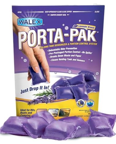 Walex Porta-Pak Black Holding Tank Deodorizer & Portion Control System Drop-Ins - Rapid Breakdown of Waste & Paper, Odor Prevention, Cleans Tank & Sensors - Lavender Breeze, 10-Pack