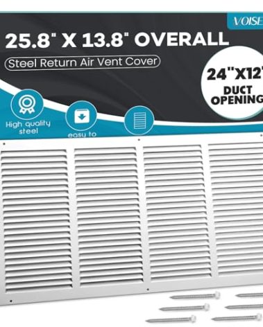 VOISEN Return Air Grille,Fits 24x12 Duct Opening,Steel Return Vent Cover, White Vent Cover Grill for Sidewall and Ceiling,HAVC Cold Air Return Vent Cover,Overall Size:25.8"W X 13.8"H