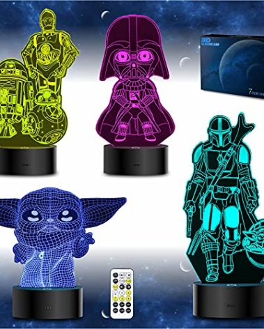 MOSSOM 3D Illusion Star Wars Night Light, 4 Pattern with Timing Function - LED Night Lamp, Christmas & Birthday Gift for Star Wars Fans