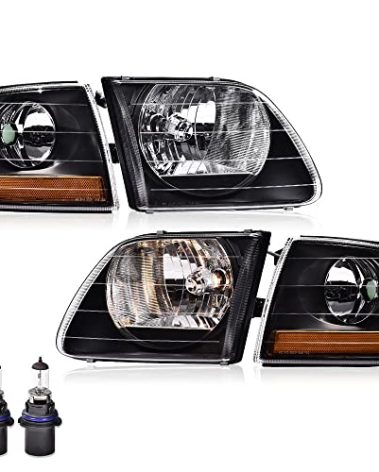 PIT66 Headlight Assembly Halogen Compatible with Ford F150 1998 1999 2000 2001 2002 2003/2004 F150 Heritage/Fit 1997-2002 Expedition/Fit 1998-1999 F250 w/Bulbs Clear Lens Headlamp Replacement