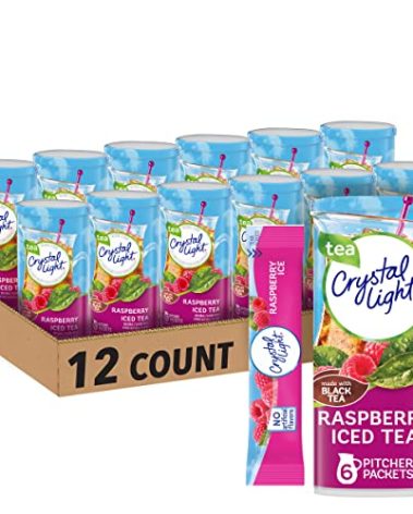 Crystal Light Raspberry Iced Tea Naturally Flavored Powdered Drink Mix, 72 ct Pack, 12 Canisters of 6 Pitcher Packets