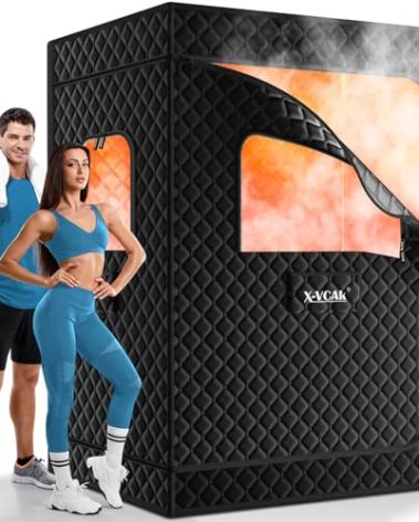 X-Vcak 2 Person Sauna, Extra Large Sauna Box, Portable Steam Sauna Tent with 2 Steamers, 2 Folding Chair, 71”x 49”x 36”, Black