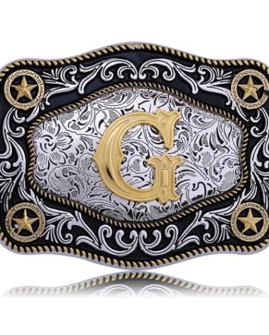 Absbolo Western Belt Buckle Initial Letters ABCDJMR to Z Large Gold Cowboy Belt Buckle for Men Women G