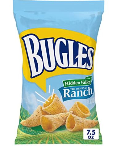 Bugles Crispy Corn Snacks, Hidden Valley Ranch Flavor, Snack Bag, 7.5 oz