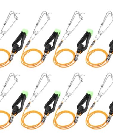 Hollowfly 8 Pcs Fishing Downrigger Release Clips Release Snap Weights Clips with Downrigger Line for Offshore Fishing Planer Board Weight Kite Trolling(Orange,17 Inch,A)