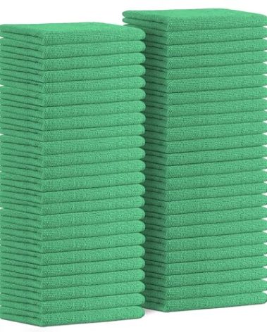 Avalon Towels Microfiber Absorbent Bar Towels, Rags for House Cleaning, Lint Free, Reusable and Washable (Green Value Pack of 48)