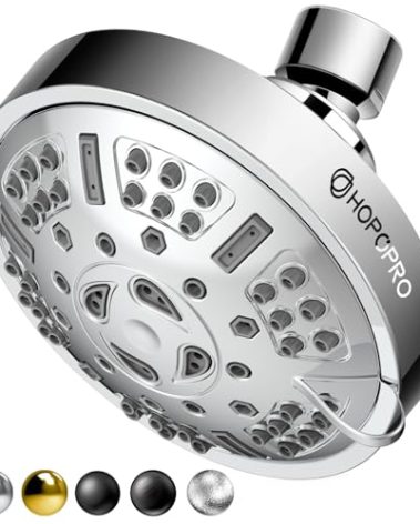 HOPOPRO Upgraded 9 Settings High Pressure Shower Head, NBC News Recommended Brand Fixed Showerhead Adjustable Bathroom Showerhead Multi-functional Rainfall Showerhead for Low Water Flow (Chrome)