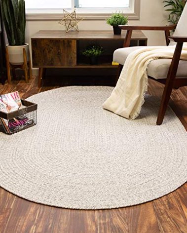 Super Area Rugs Farmhouse Braided Rug Cotton Kitchen Reversible Carpet, Gray & White, 3' X 5' Oval