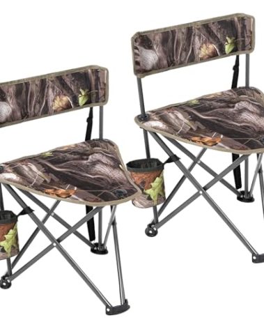 REDCAMP 2 Pack Tripod Hunting Chairs for Blinds, Folding Lightweight Portable Fishing Chair for Adults Hunting Stools with Backrest, Golf Chairs for Spectators, Camo