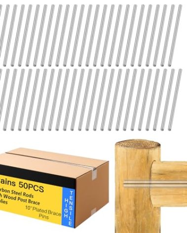 MorningRo 50 Pcs 10'' X 3/8 Inch Galvanized Fence Brace Pin Shelf Brackets Pegs for H- Fence Rust-Resistant Plated Brace Pins Wood Post Bracing Tool for Homeowners Farmers Contractors Building Farm