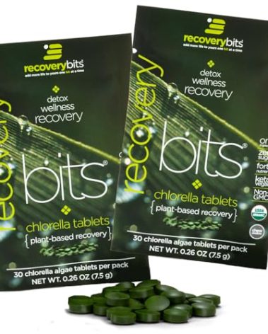 RECOVERYbits Organic Chlorella Algae Tablets, Superfood, Pure Green Algae, High Protein and Fiber, Chlorophyll, Cracked Cell Wall Non-Irradiated, for Immune Boosting and Detox, Non-GMO, 60 Tablets