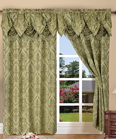 Elegant Comfort Penelopie Jacquard Look Curtain Panel Set, 54 by 84-Inch, Sage, Set of 2