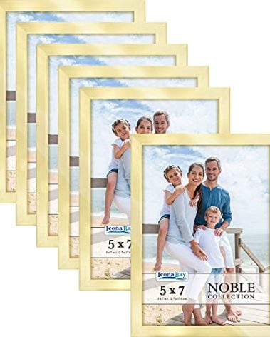 Icona Bay 5x7 Picture Frames (Gold, 6 Pack), Modern Professional Frame Set, Noble Collection