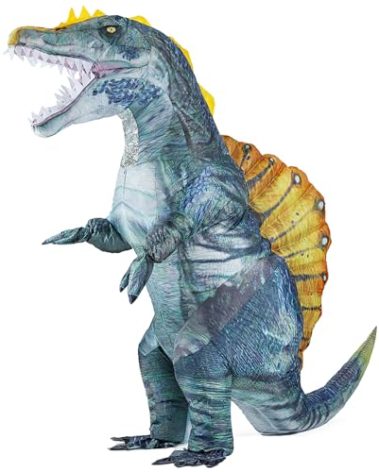 MXoSUM Inflatable Dinosaur Costume for Adult Blow-up Spinosaurus Costume Funny Dino Halloween Costume Outfit for Women/Men