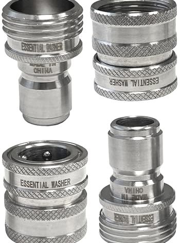 Essential Washer ¾” Stainless Steel Garden Hose Quick Connect Fittings | Plug & Coupler Set of 2
