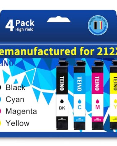 TEINO Remanufactured Ink Cartridge Replacement for Epson 212 T212 212XL Ink Cartridges for Epson Printer XP-4100 XP-4105 WF-2830 WF-2850 (Black Cyan Magenta Yellow, 4-Pack)