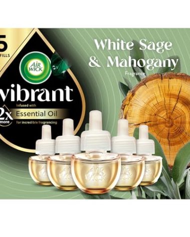 Air Wick Plug in Scented Oil Refill, 5ct, White Sage & Mahogany, Air Freshener, Essential Oils