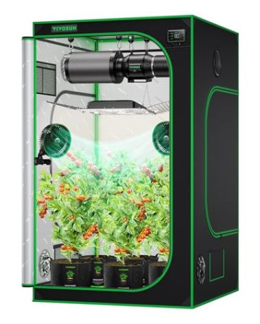 VIVOSUN S448 4x4 Grow Tent, 48"x48"x80" High Reflective Mylar with Observation Window and Floor Tray for Hydroponics Indoor Plant for VS4000/VSF4300