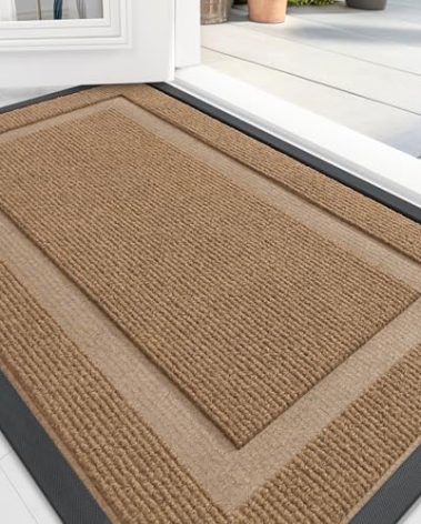 OLANLY Front Door Mat Indoor Outdoor Entrance, Waterproof All-Season, All-Weather Doormat, Sturdy Natural Rubber, Fade Resistant, Low Profile, Easy Clean Patio Porch Entryway Mat, 71x47, Light Brown