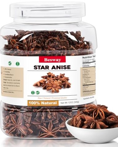 Besway Chinese Star Anise 12 oz, Whole Star Anise, Fresh, Pure and Dried Anise Pods, Great for Cooking, Baking and Tea (340g)