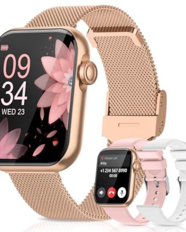 Smart Watches for Women, Health Fitness Watch for Android iPhone, Sleep/Heart Rate/SpO2/Blood Pressure Monitor, 1.85'' Smartwatch for Calls/SMS/Notifications, 100+ Sports Modes, 300+ Dials, 3 Bands