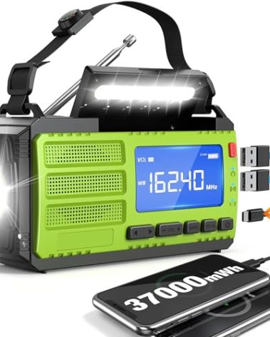 10000wAh/37000mWh Hand Crank Emergency Radio, AM FM NOAA Weather Alert Radio, Portable, Solar, 4 Charging Methods, 3-Mode Flashlight, Reading Lamp, SOS Alarm, Phone Charger for Winter Storm Emergency