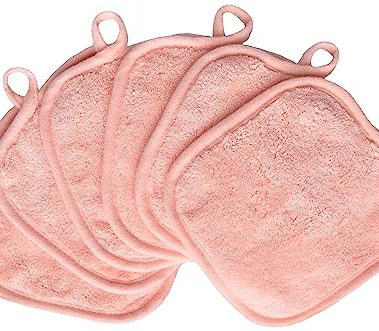 BloomSesame Makeup Remover Cloths for Face, Eye, Lips - Reusable Makeup Remover Pads Soft Microfiber Facial Cleansing Cloths 5 x 5 inch 6 Pack (Coral)