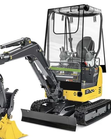 Terixe Mini Excavator Cover Heavy-Duty Waterproof Canvas with Transparent PVC Front Window, UV & Rain Protection, Ventilated Mini Excavator Accessories & Attachments for Bobcat E20/Kubota U17