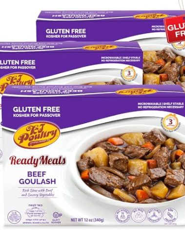 KJ Poultry Kosher for Passover Gluten Free Meals, Beef Goulash Stew with Vegetables (3 Pack) Prepared Entree Fully Cooked, Shelf Stable Microwave Dinner, Travel, Military, Camping, Emergency Survival