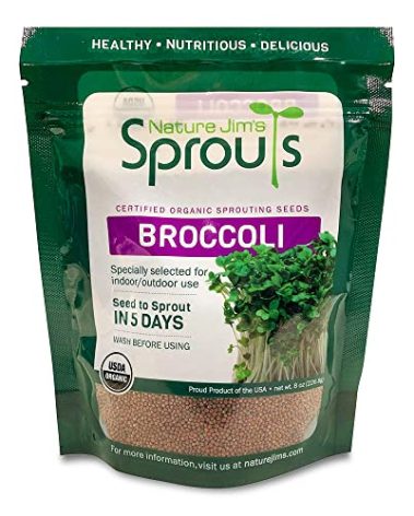 Nature Jims Sprouts Broccoli Sprout Seeds - Certified Organic for Indoor/Outdoor Use - Rich in Sulforaphane Healthy, Nutritious Broccoli Seeds Sprout in 5 Days - 8oz